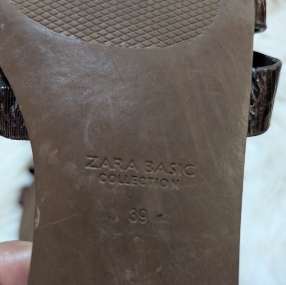 Zara Brown Animal Embossed Leather Slides - Picture 10 of 10